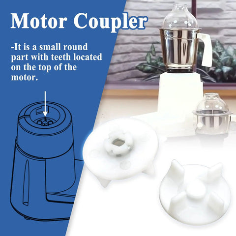 4 Pack Motor Couplers For Eco Twin Eco Plus And Blue Leaf Mixers Replacement Parts To Fix Worn Or Broken Couplers Easy Fit Durable Build Save Cash And Keep Your Kitchen Mixer Running Smoothly. white plastic motor couplers, top view