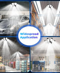 Crazy Bright 25000LM Garage Light with 8 Flexible Panels illuminating various large spaces, showcasing widespread application
