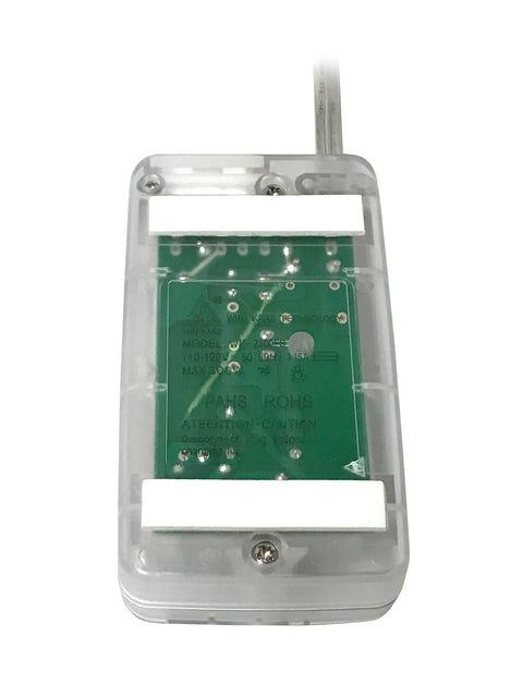 Back view of Dope Foot Dimmer For Lamps 300 Watt Max Plug In Dimmer Switch with circuit board visible inside clear casing.