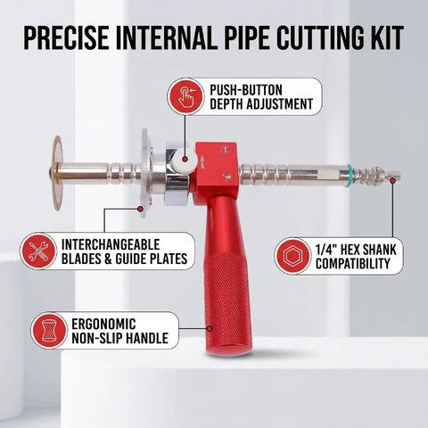 Inside Pipe Cutter Kit With One Quarter Inch Hex Shank Four Cutting Discs Two Inch And Three Inch Guide Plates Adjustable Tool