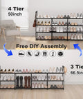Heavy Duty Black Metal Shoe Rack With Four Tiers And Three Rows, Holds Up To 30 Pairs Of Sneakers, Featuring Rust Resistant Multi Hooks And A Super Roomy Build To Organize Your Kick Collection And Clear Out Messy Closets Fast in a spacious room setting.