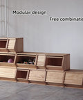 Stackable Solid Wood Storage Chests With Lids, Modular Multi Use Bins For Closet And Hallway Organizers, shown stacked
