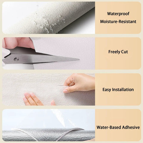 Premium 5mm Thermal Wall Panels Peel And Stick Foam Soundproof Covering Waterproof Linen Finish showing easy installation steps.