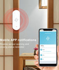 Wireless Glass Break Detector With App Alerts And WiFi Door Sensor Adjustable Sensitivity For Alarm Systems And Smart Home Automation Real Time Smartphone Alerts Easy Window Security Sensor To Shield Your Home 1 Pack mounted on door with phone app alerts