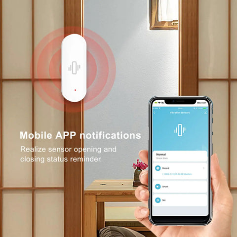 Wireless Glass Break Detector With App Alerts And WiFi Door Sensor Adjustable Sensitivity For Alarm Systems And Smart Home Automation Real Time Smartphone Alerts Easy Window Security Sensor To Shield Your Home 1 Pack mounted on door with phone app alerts