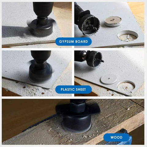 21 Piece Hole Saw Kit With Storage Case From Three Quarters Inch To Five Inch Drill Bits For Wood Plastic PVC Drywall in use.