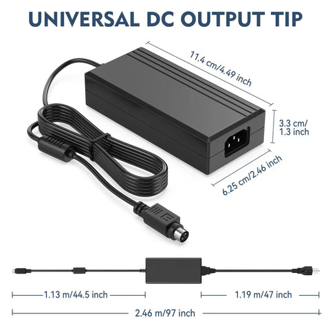 Universal Ac Dc Adapter For Provo Craft Cricut 6X12 Personal Cutting Machine side view with cable, dimensions 11.4x6.25x3.3 cm.