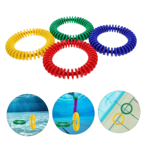 Colorful Soft Plastic Dive Rings For Pool Training And Safe Underwater Games, Four Pack Water Resistant Dive Gear