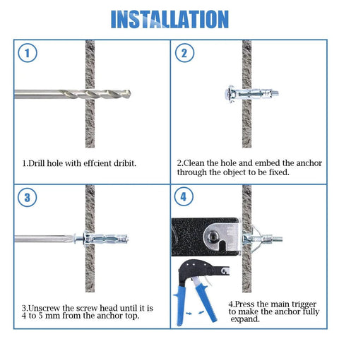 Installation of Heavy Duty Zinc Plated Steel Molly Bolt Wall Anchors Assortment Kit 80Pcs for Drywall Plaster and Tile in 4 steps
