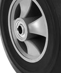 Solid Rubber 10 Inch Hand Truck Wheel With Five Eighth Inch Ball Bearing, close-up of tire and ball bearing hub.