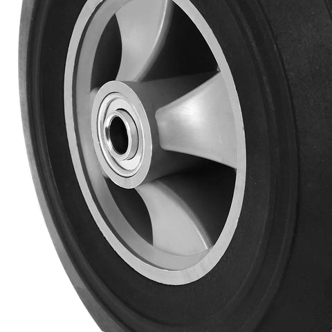 Solid Rubber 10 Inch Hand Truck Wheel With Five Eighth Inch Ball Bearing, close-up of tire and ball bearing hub.