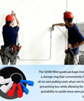 Two electricians using Heavy Duty Conduit Wire Pulling Tool Set With 1/2, 3/4, And 1 Inch Cable Guides to install wiring.
