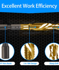 Six Piece All In One Time-Saving Combination Drill Tap Bit Set Titanium Coated High Speed Steel with 1/4 inch hex shank