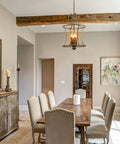 Black Lantern Chandelier Light Fixtures, Four Light Candelabra Style Island Pendant Lighting in farmhouse dining room