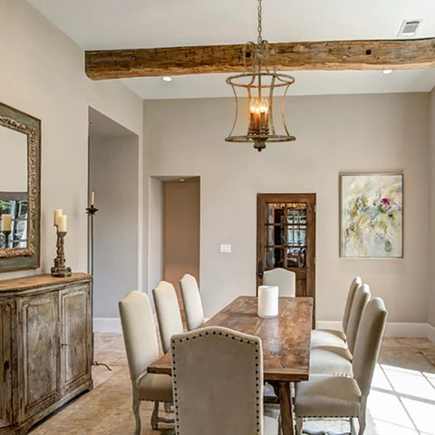 Black Lantern Chandelier Light Fixtures, Four Light Candelabra Style Island Pendant Lighting in farmhouse dining room
