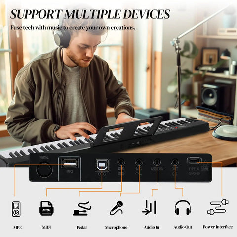 Person playing a Foldable 88 Key Electronic Keyboard Piano with Portable Bag, Pro Pedal, Stereo Headphones, and Bluetooth MIDI Function