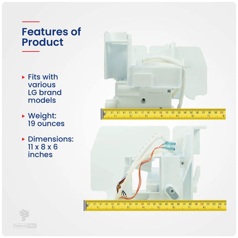 Ice Maker Assembly Kit For LG Refrigerator Compatible With 5989JA1005H showing dimensions and weight