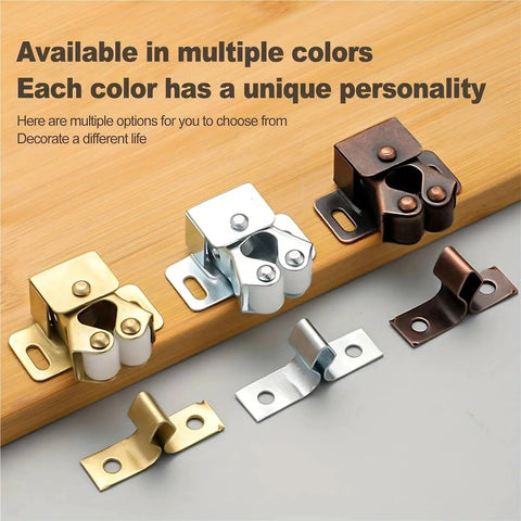 Double Roller Cabinet Catch 40 Piece Set With Spring Loaded Door Locks Two Piece Mounting Base And Strike Plate Brown Finish