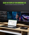 External Gpu Docking Station With Amd Radeon 7600M Xt Graphics Card, 8G Gddr6 Memory, Usb4 And Oculink Connectors, Hdmi 2.1 And Displayport 2.0 For Slick Gaming Laptop Setup And Badass Gameplay Boost with quad 4K displays and laptop on desk.