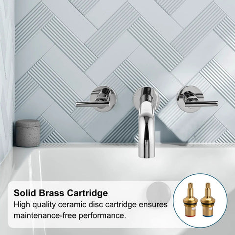 Long Reach Wall Mount Tub Filler With Two Level Handles Solid Brass High Flow Roman Tub Faucet 3 Hole Setup Rough In Valve Included Polished Chrome Built To Last