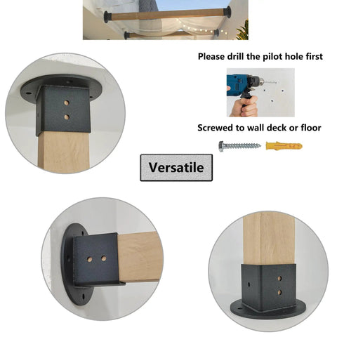 Two Pack Floor Flange Post Anchor Base 2x2 Heavy Duty Solid Square Fence Pole Base Black Wall Mount Brackets Kit For Deck Railing And Mailbox Universal Fit For 2x2 Posts And Enduring For Indoor Outdoor Use With Durable Powder Coat