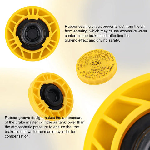 Yellow Brake Fluid Cap Replacement For Master Cylinder Reservoir 2.59 X 2.59 X 0.43 In Tight Seal No Drip Cap