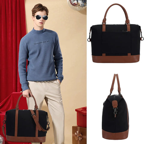 Canvas Travel Tote Bag For Women With Zipper, Weekender Duffel And Carry On Tote, shown in various angles and details.