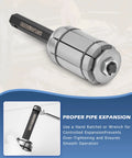 DAYUAN TOOLS exhaust pipe expander set, 3-piece kit for 1-1/8 to 3-1/2 inch pipes, metal gray, side view.