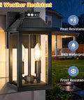 Rock Solid Solar Porch Light Outside With Smart Motion Sensor And Dusk To Dawn Auto Switch For Waterproof Garage Yard Gate and Front Door Security Zero Hassle Upkeep Outdoor Pathway Lamp mounted on wall with clear glass and black housing.