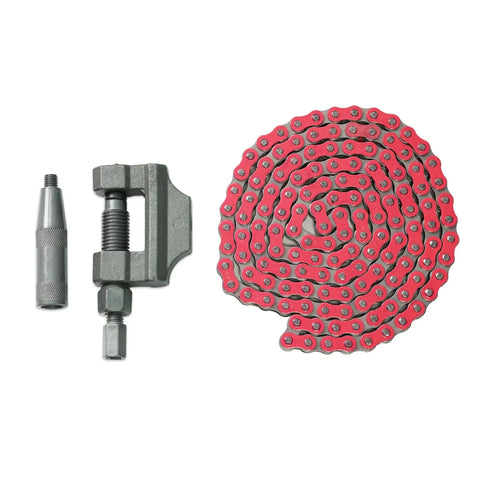 Beefed Up Heavy Duty 420 Motorcycle Chain With Breaker 140 Link Standard Roller Drive Chain coiled with breaker tool