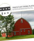 Heavy Duty Sliding Barn Door Hardware Set With Track Connector And Mending Plates In Black Finish featured with red barn backdrop