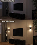 Wireless Motion Sensor Wall Light With Remote Control Rechargeable Led Sconce illuminating a living room with enhanced brightness.