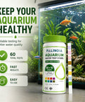 Top Tier Aquarium Water Test Strips 8 In 1 Fish Tank Chemistry Tester For Freshwater And Saltwater 60 Pack with colorful test readings.