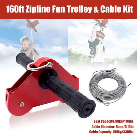 Super Sturdy 160 Foot Zip Line Kit For Backyard Adventures Supports Kids And Adults Up To 330 Pounds Features Rustproof Cable and Spring Brake