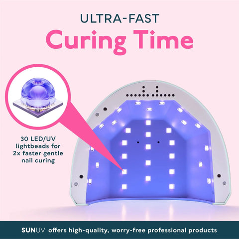 UV LED Nail Lamp For Gel Polish With Auto Sensor And 3 Timer Settings Pro Grade Nail Dryer showing 30 LED lights inside