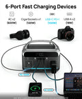 600W Portable Power Station With 288Wh LiFePO4 Battery Backup charging devices via AC and USB ports