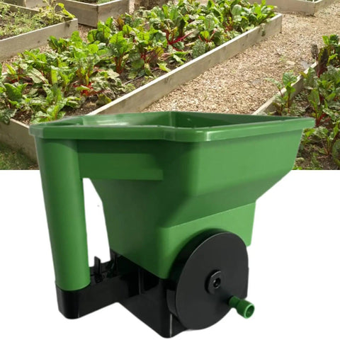 Handheld Garden Spreader For Seeds, Fertilizer And Salt Portable Manual Dispenser in garden setting