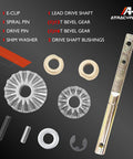 Power Landing Gear Repair Kit For 5th Wheel RV Lead Leg with components including drive shaft, bushings, and bevel gears.