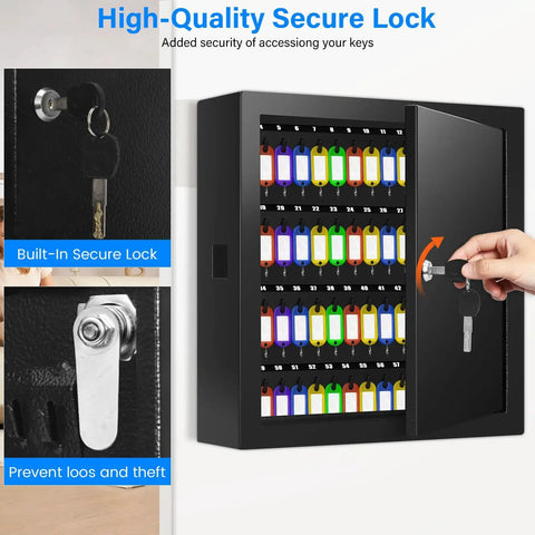 100 Key Lock Box With Anti Theft Safe Cabinet Beefy Steel Build Key Tags Wall Mount Key Organizer shown open