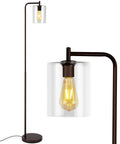 Tall Edison Bulb Floor Lamp With Glass Shade In Bronze Finish, Industrial Vintage Farmhouse Style Standing Light For Living Room Or Office, Sleek Retro Look, Dope Reading Glow showing close-up of glass shade and bronze base.