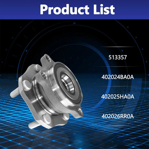 Top Shelf Front Wheel Bearing Hub Assembly Pair For Nissan Rogue And Rogue Sport 2014 Through 2023, silver metal assembly with mounting bolts.