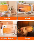 Fast 2 Second Warmth Ceramic Space Heater For Indoor Use showing versatility in study, work, and sleep settings.
