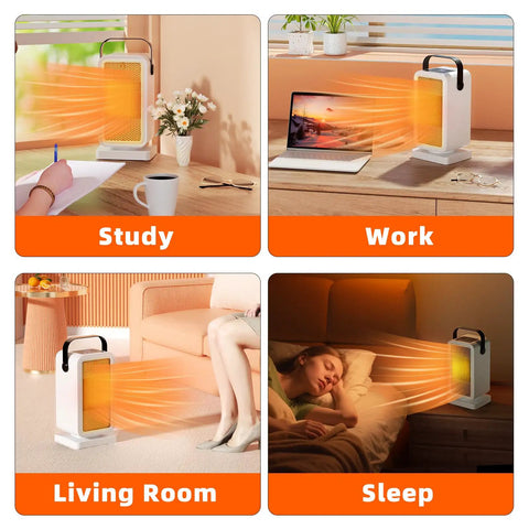 Fast 2 Second Warmth Ceramic Space Heater For Indoor Use showing versatility in study, work, and sleep settings.