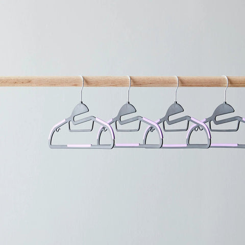 Premium Quality Space Saving Plastic Hangers With Non Slip Rubber Shoulder Guards And Pant Bars Smooth 360 Swivel Hooks For Keeping Your Favorite Fits Crisp Black Purple Closet Upgrades Pack Of Fifty