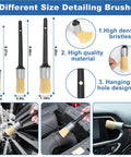 Windshield Cleaner Tool And 13 Piece Car Interior Cleaning Kit with detailing brushes in use on wheel and vent