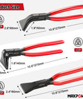 Three Piece Sheet Metal Bending Pliers Set With Straight 45 Degree And 90 Degree Jaws For Roofers And Plumbers