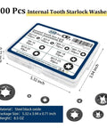 All In One 500 Pcs Internal Tooth Serrated Lock Washers Set M2.5 To M12 Anti Loosen Anti Vibration Fasteners Kit For Precision Machinery DIY Projects And Heavy Duty Assemblies Industrial Grade Gearhead Approved, steel black oxide case