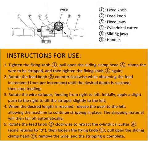 Heavy Duty Adjustable Cable Stripper Cutter Machine With Gauge Wire Insulation Removal Tool instructions for use diagram.