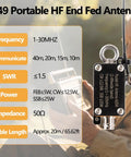 Man holding Pocket HF Antenna 1 To 30 MHz With 1 To 49 Balun Portable End Fed Inverted V Shortwave Antenna for 25W outdoor use