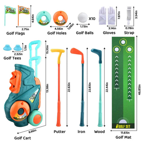 Toddler Golf Set With Putting Mat And Mini Golf Cart For Indoor And Outdoor Fun Lefty Friendly Putter And Iron 2 Holes 2 Flags 10 Balls